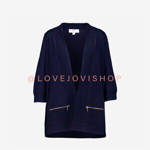 Heritage Classic | Magaschoni Navy Fine Knit Ribbed Cardigan | Open Front | XL